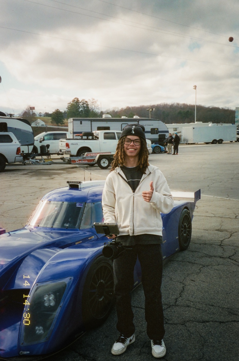 Andrew Hutcheson on location with the camera rig